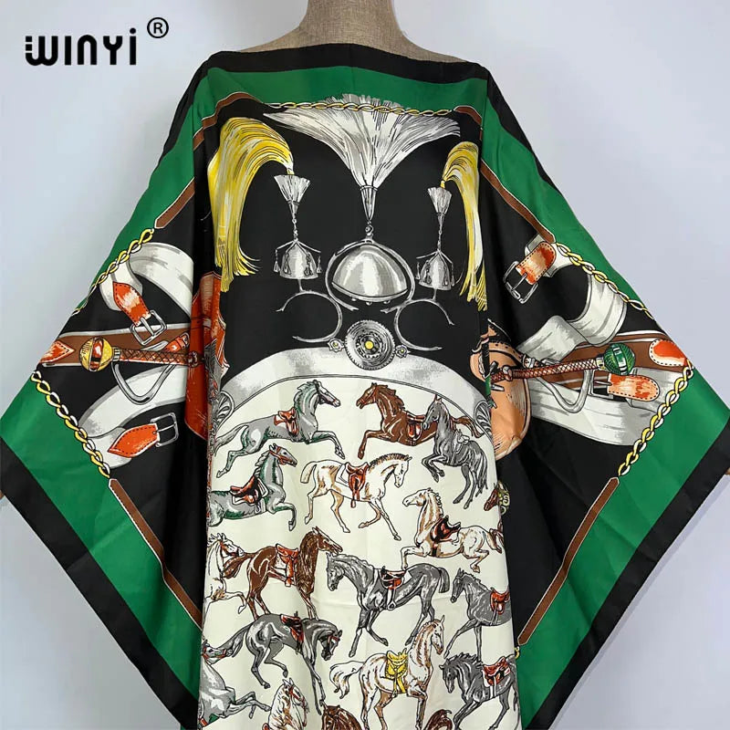 WINYI 2023 new Africa Fashion boho Popular printed twill Kaftan Maxi dress Summer Beach Bohemian Caftan long dress for lady