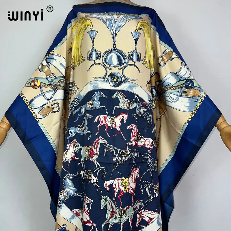 WINYI 2023 new Africa Fashion boho Popular printed twill Kaftan Maxi dress Summer Beach Bohemian Caftan long dress for lady