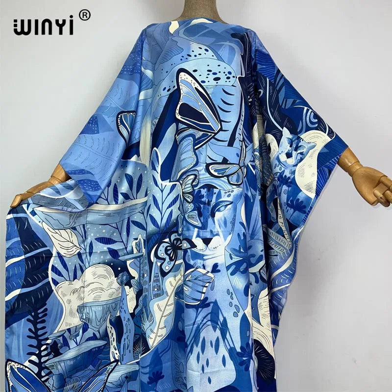 WINYI 2023 new Africa Fashion boho Popular printed twill Kaftan Maxi dress Summer Beach Bohemian Caftan long dress for lady