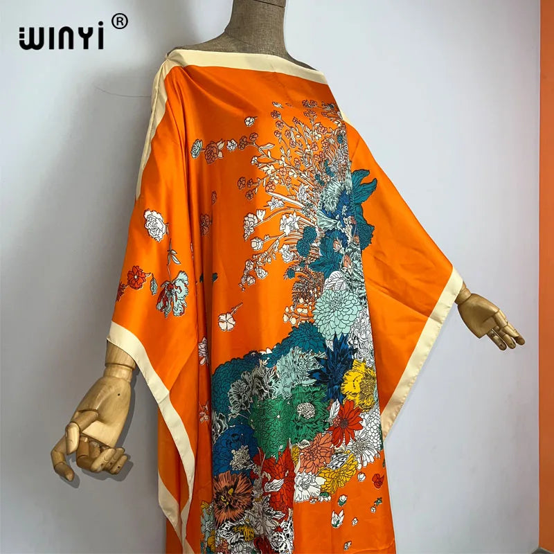 WINYI 2023 new Africa Fashion boho Popular printed twill Kaftan Maxi dress Summer Beach Bohemian Caftan long dress for lady