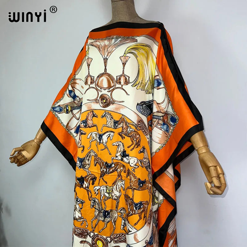 WINYI 2023 new Africa Fashion boho Popular printed twill Kaftan Maxi dress Summer Beach Bohemian Caftan long dress for lady