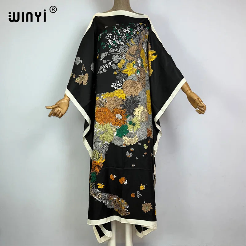 WINYI 2023 new Africa Fashion boho Popular printed twill Kaftan Maxi dress Summer Beach Bohemian Caftan long dress for lady