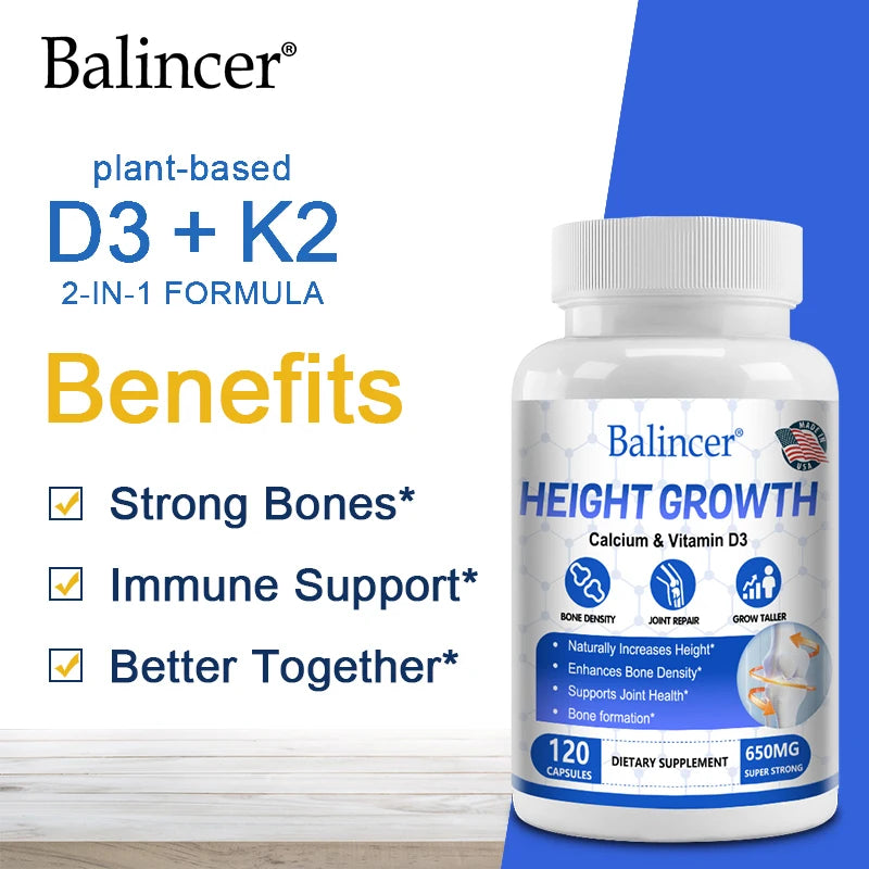 Bone & Height Support Supplement — Natural Vitamin D3 Formula