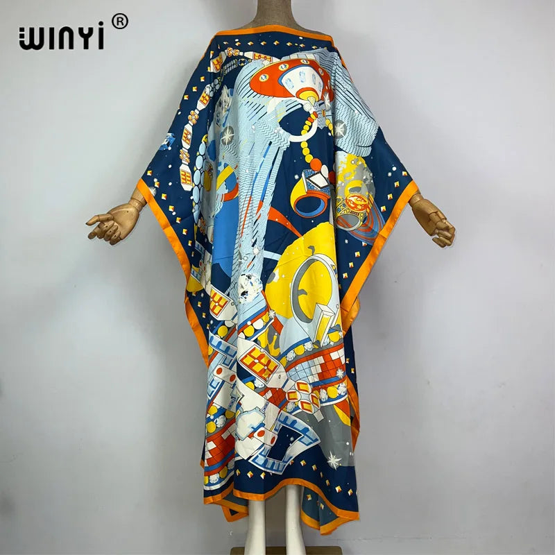 WINYI 2023 new Africa Fashion boho Popular printed twill Kaftan Maxi dress Summer Beach Bohemian Caftan long dress for lady
