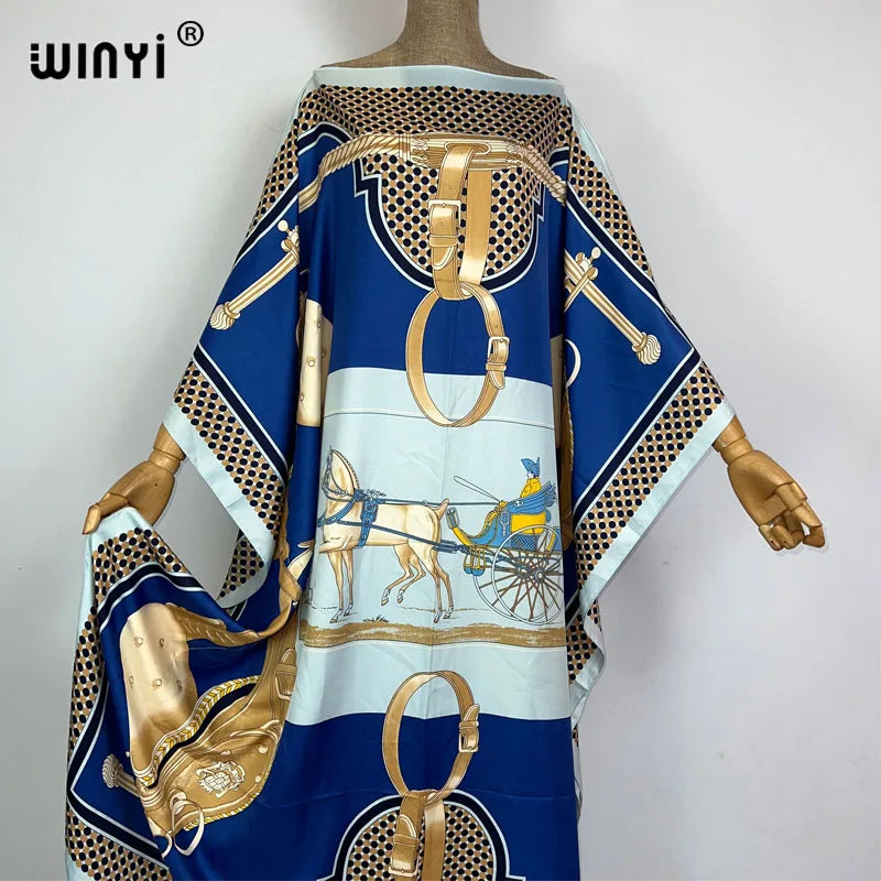 WINYI 2023 new Africa Fashion boho Popular printed twill Kaftan Maxi dress Summer Beach Bohemian Caftan long dress for lady