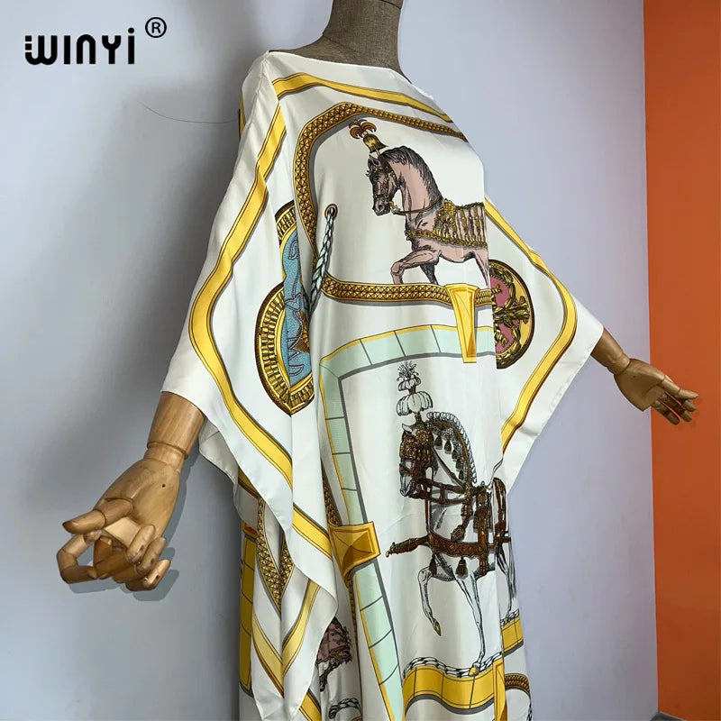 WINYI 2023 new Africa Fashion boho Popular printed twill Kaftan Maxi dress Summer Beach Bohemian Caftan long dress for lady
