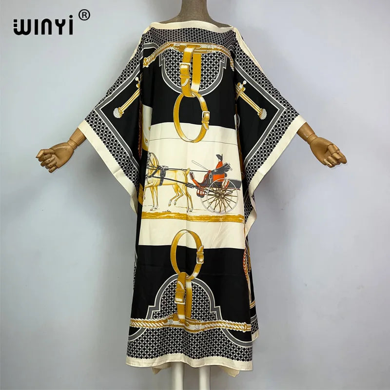 WINYI 2023 new Africa Fashion boho Popular printed twill Kaftan Maxi dress Summer Beach Bohemian Caftan long dress for lady