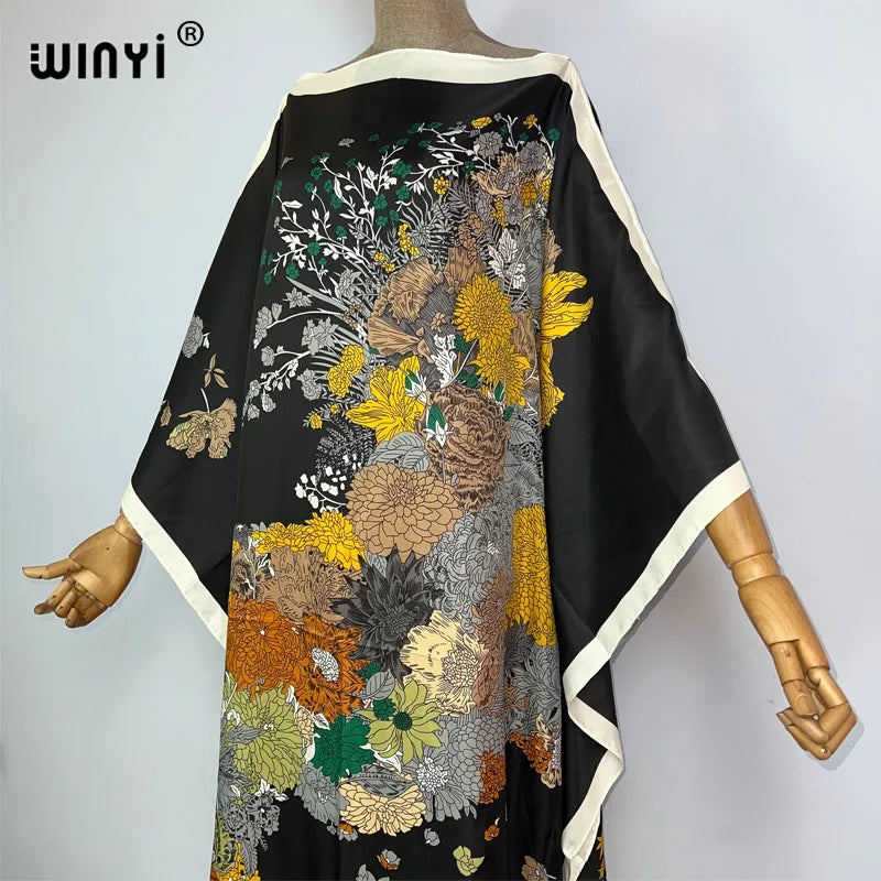 WINYI 2023 new Africa Fashion boho Popular printed twill Kaftan Maxi dress Summer Beach Bohemian Caftan long dress for lady
