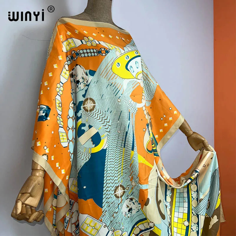 WINYI 2023 new Africa Fashion boho Popular printed twill Kaftan Maxi dress Summer Beach Bohemian Caftan long dress for lady