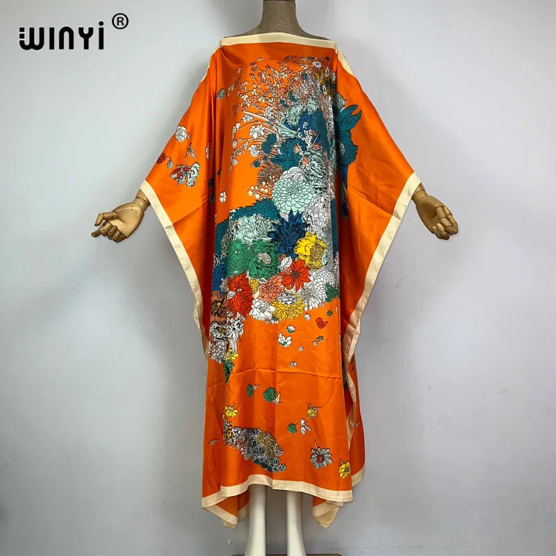 WINYI 2023 new Africa Fashion boho Popular printed twill Kaftan Maxi dress Summer Beach Bohemian Caftan long dress for lady