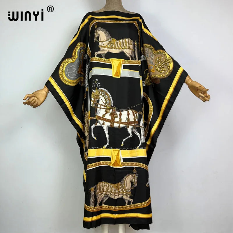 WINYI 2023 new Africa Fashion boho Popular printed twill Kaftan Maxi dress Summer Beach Bohemian Caftan long dress for lady