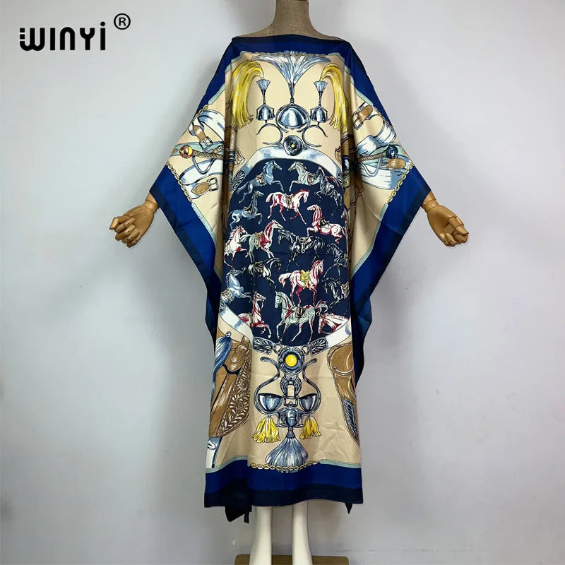 WINYI 2023 new Africa Fashion boho Popular printed twill Kaftan Maxi dress Summer Beach Bohemian Caftan long dress for lady