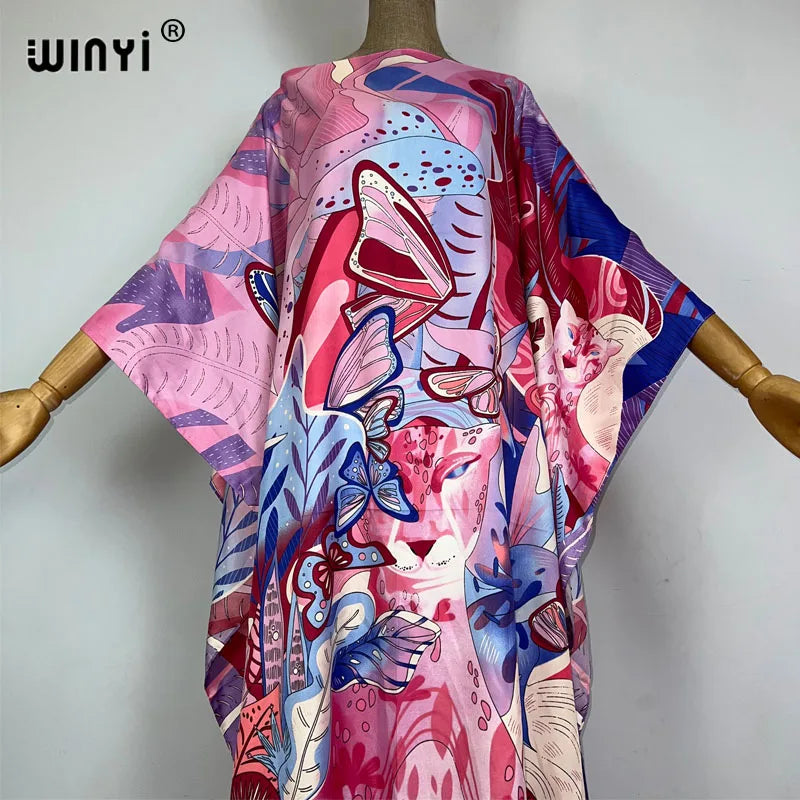 WINYI 2023 new Africa Fashion boho Popular printed twill Kaftan Maxi dress Summer Beach Bohemian Caftan long dress for lady