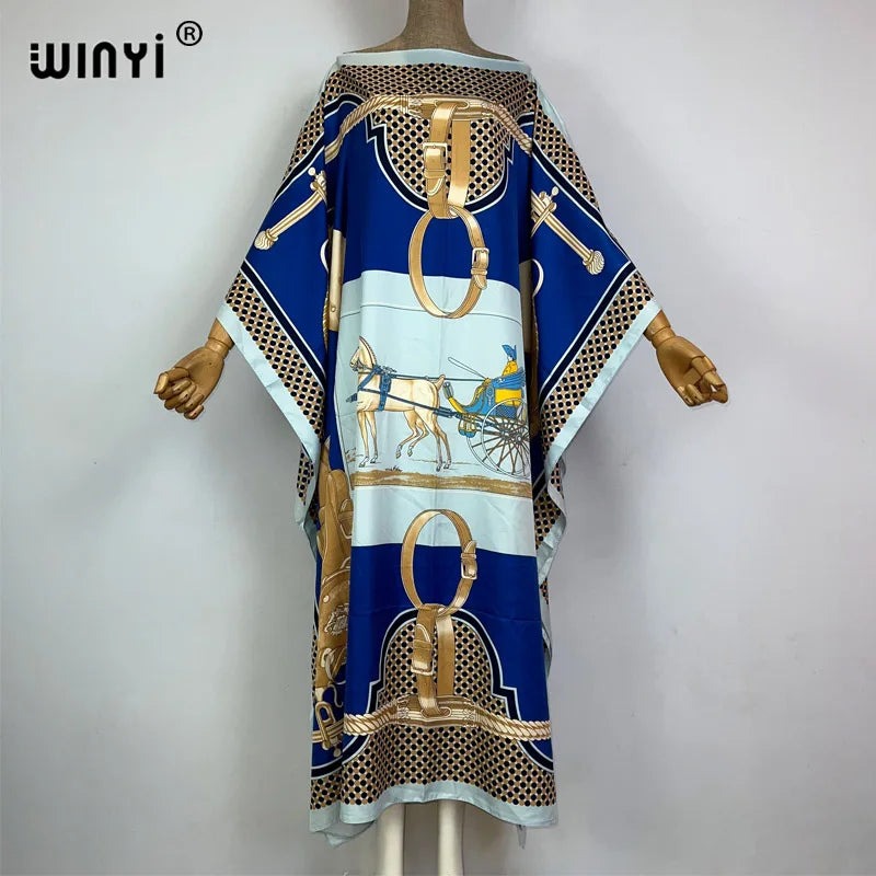 WINYI 2023 new Africa Fashion boho Popular printed twill Kaftan Maxi dress Summer Beach Bohemian Caftan long dress for lady