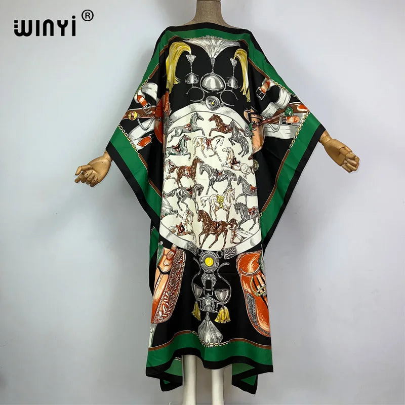 WINYI 2023 new Africa Fashion boho Popular printed twill Kaftan Maxi dress Summer Beach Bohemian Caftan long dress for lady